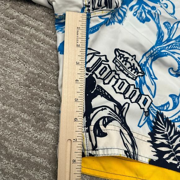 Corona Swim Trunks Mens 32 White Blue Floral Tropical Colorful Beach Resort - Picture 13 of 13